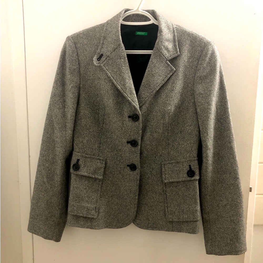 United Colours of Benetton Gray Wool Blend Blazer with Corduroy Collar ✨ Size 42